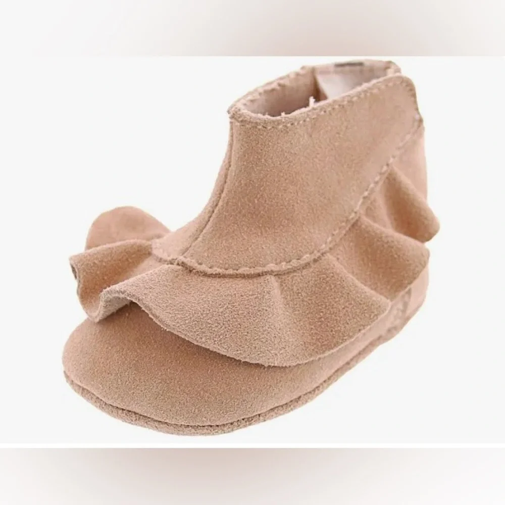 Janie & Jack Baby Girl Dusty Pink Suede Ruffle Crib Shoes 3-6 M